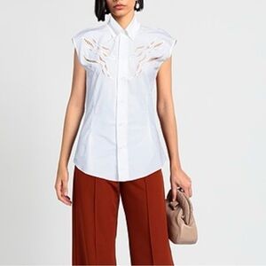 Just Cavalli Lace Embroidered Sleeveless Button-down Collar Shirt 36